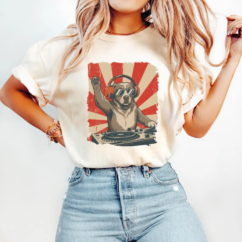 Comfort Colors® Funny DJ Dog Shirt, Funny Dog Shirt, Dog Meme T-Shirt, Sarcastic Pit Bull Tee, Retro 80s 90s Dog Lover Gift, Gift for DJ Tee