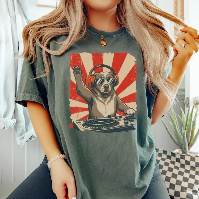 Comfort Colors® Funny DJ Dog Shirt, Funny Dog Shirt, Dog Meme T-Shirt, Sarcastic Pit Bull Tee, Retro 80s 90s Dog Lover Gift, Gift for DJ Tee