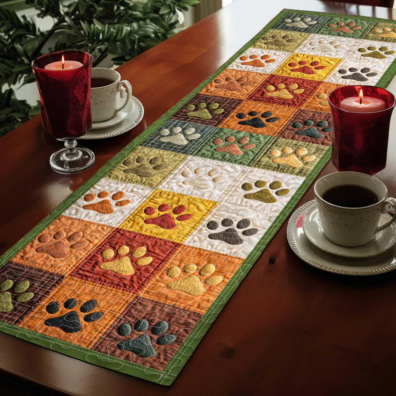 Paw Print Quilted Table Runner, Dog Lover Table Decor, Pet Themed Table Runner