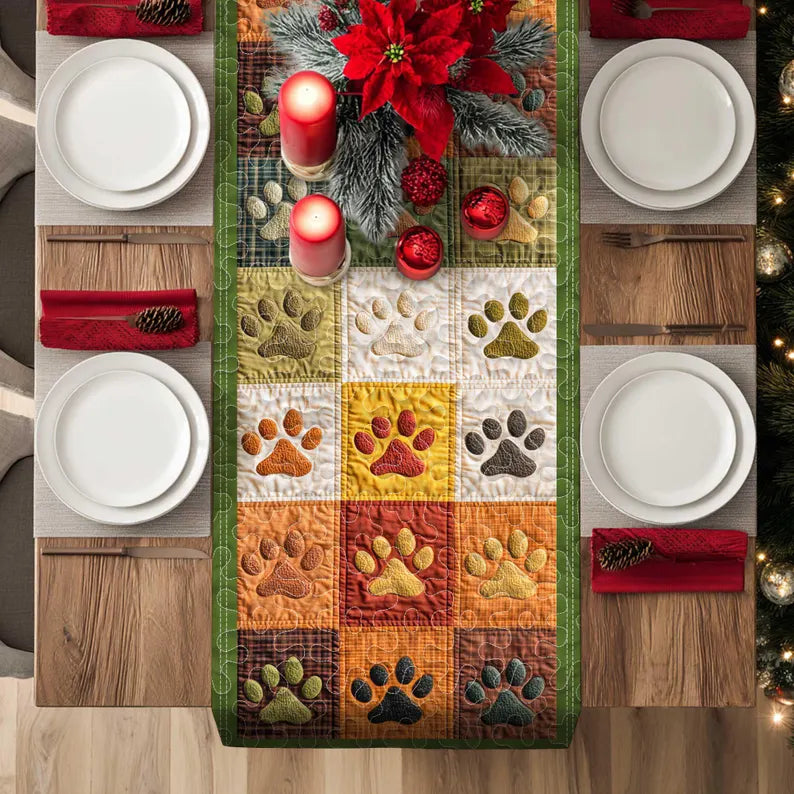 Paw Print Quilted Table Runner, Dog Lover Table Decor, Pet Themed Table Runner
