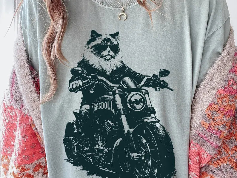 Vintage Ragdoll T-Shirt - Unisex Comfort Colors 100% Cotton Tee - Biker/Motorcycle/Motorbike/Moto/Rider