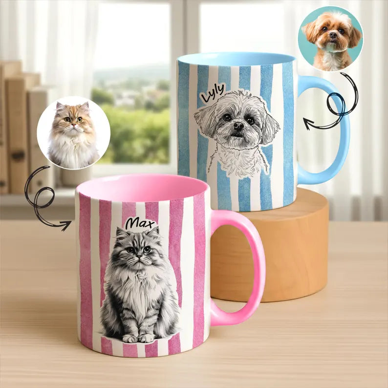 Custom Pet Mug From Photo: Dog Lover Gift, Custom Pet Line Drawing Portrait, Pet Painting, Coffee Mug, Dog Dad Gift
