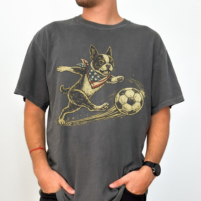 Boston Soccer Fan T-Shirt, Patriotic Dog, Boston Terrier
