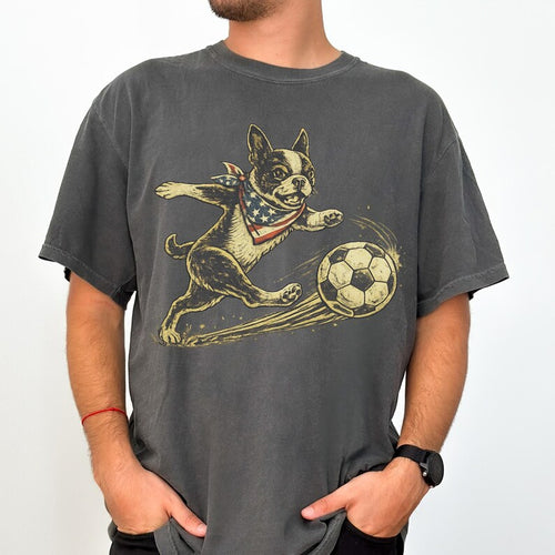 Boston Soccer Fan T-Shirt, Patriotic Dog, Boston Terrier