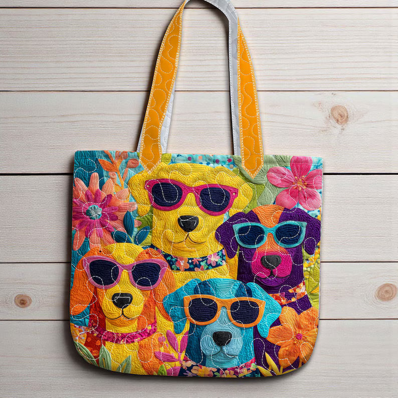 Colorful Dogs Quilt Tote Bag, Dog Lover Gift, Quilt Tote Bag Gift for Dog Mom, Animal Lover Gift, Bags Gift For Dog Lover, Pet Lover Gift