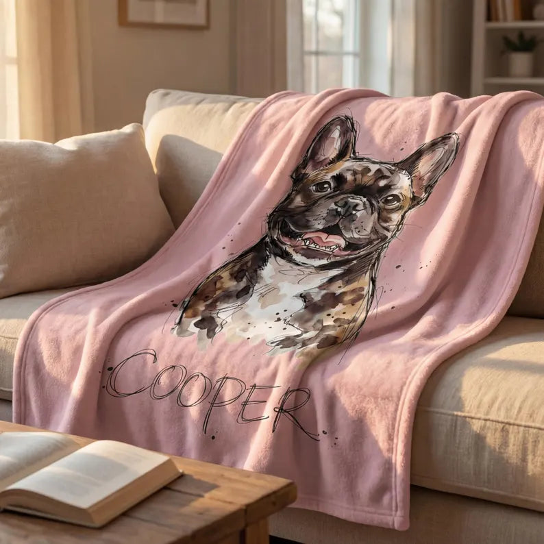 Personalized Pet Blanket with Name, Custom Dog Photo Portrait, Cat Loss Memorial Gift