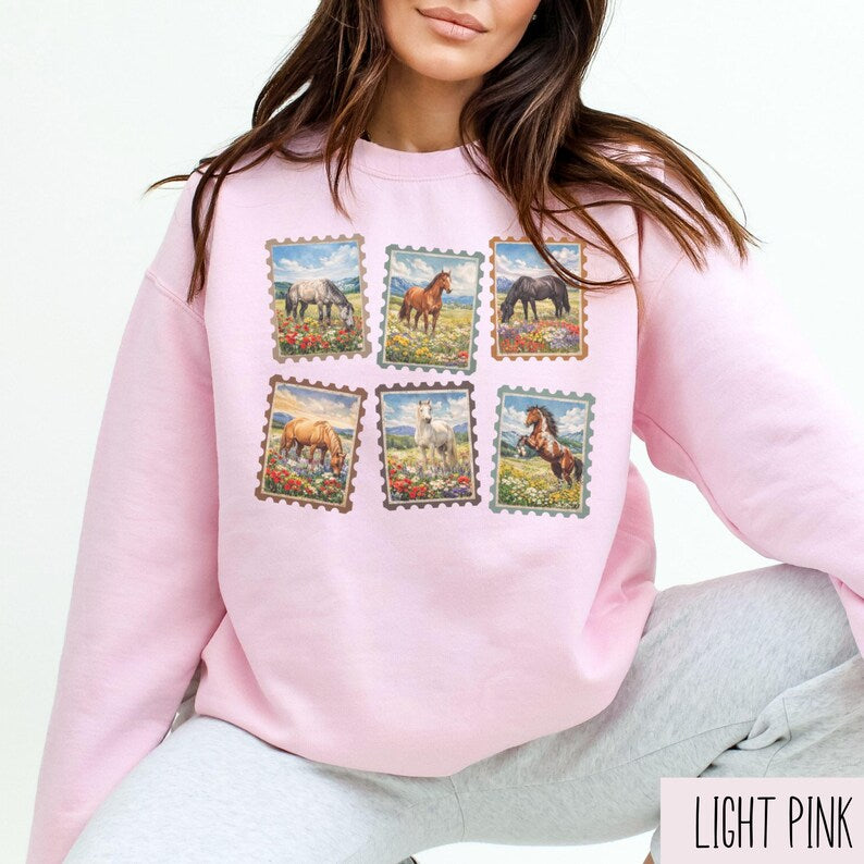 Retro Horse Sweatshirt, Horse Girl Sweater, Cowgirl Gift, Horse Stamp Shirt, Country Western, Equestrian, Rodeo Sweatshirt, Animals Lovers