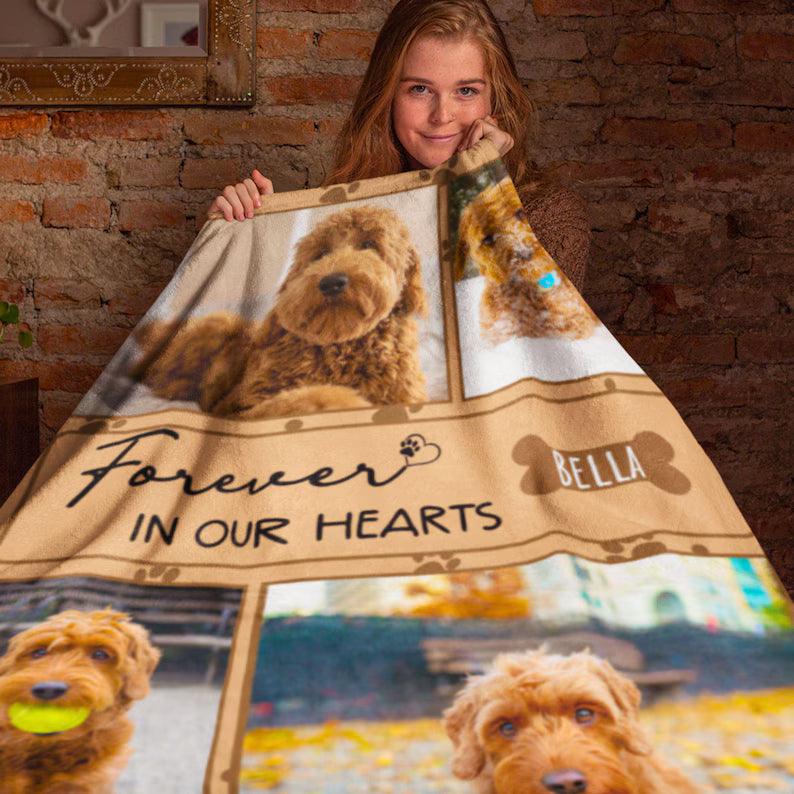 Personalized Dog Memorial Photo Blanket, Pet Loss Remembrance Gift With Name, Custom Fleece Throw For Dog Lovers, Pet Photo Keepsake Gift