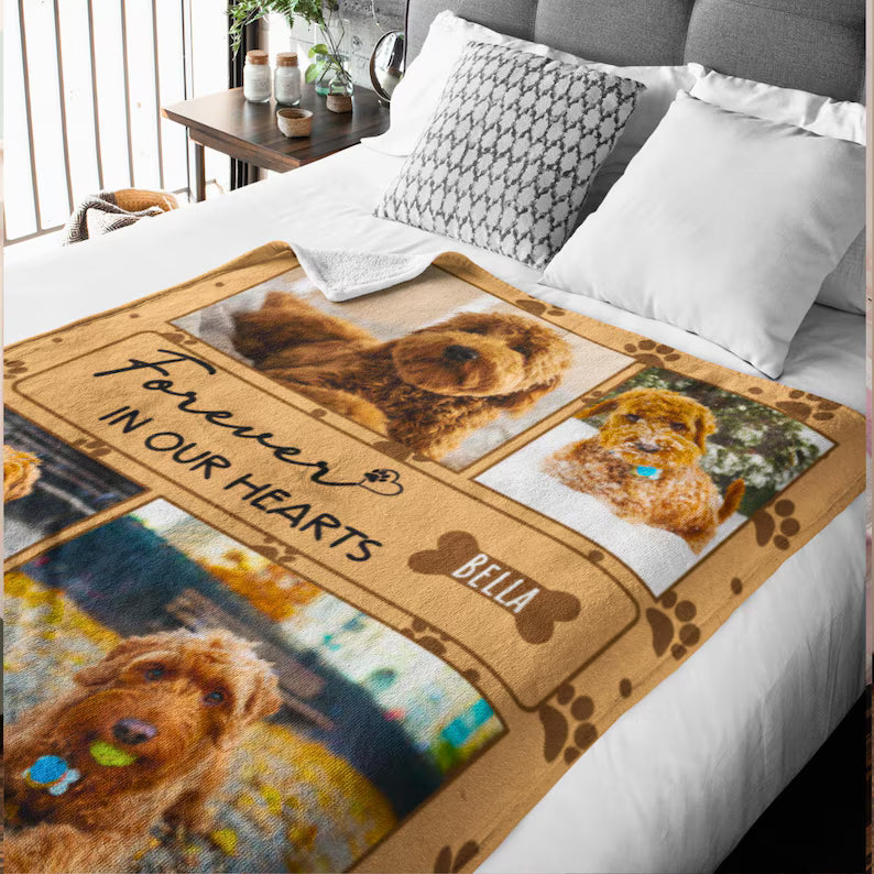 Personalized Dog Memorial Photo Blanket, Pet Loss Remembrance Gift With Name, Custom Fleece Throw For Dog Lovers, Pet Photo Keepsake Gift