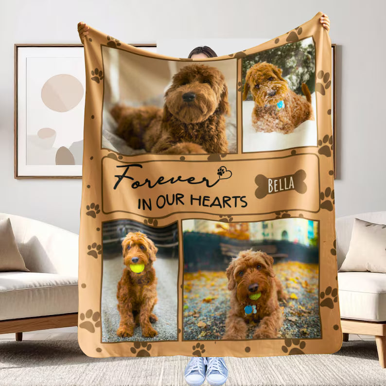 Personalized Dog Memorial Photo Blanket, Pet Loss Remembrance Gift With Name, Custom Fleece Throw For Dog Lovers, Pet Photo Keepsake Gift