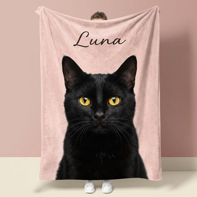 Custom Pet Blanket with Photo,Personalized Dog Cat Blanket, Realistic or Oil Painting Style,Soft Flannel Fleece Blanket, Pet Memorial Gift