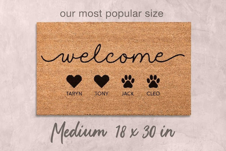 Personalized Pet Doormat, Custom Family Name Mat, Natural Coir Fibe, Dog Cat Doormat, Custom Pet Decor, Home Decor