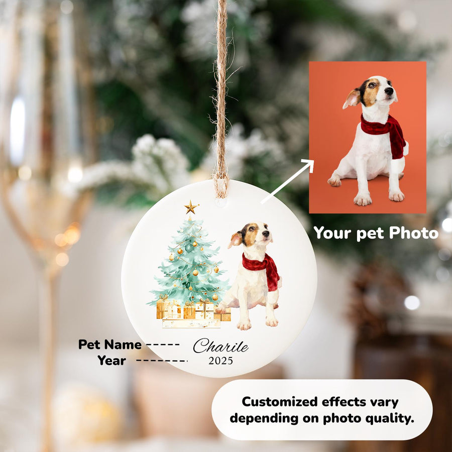 Pet's First Christmas Watercolor Ornament - Personalized Ceramic Pet Ornament with Name - New Puppy Gift