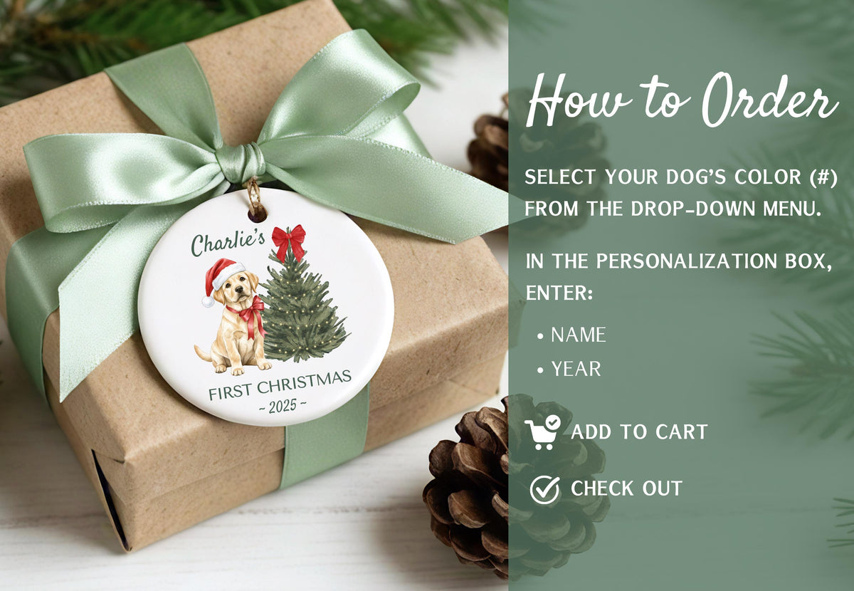 Labrador First Christmas Ornament - Personalized Ceramic Lab Puppy Ornament with Name - Gift For Dog Moms