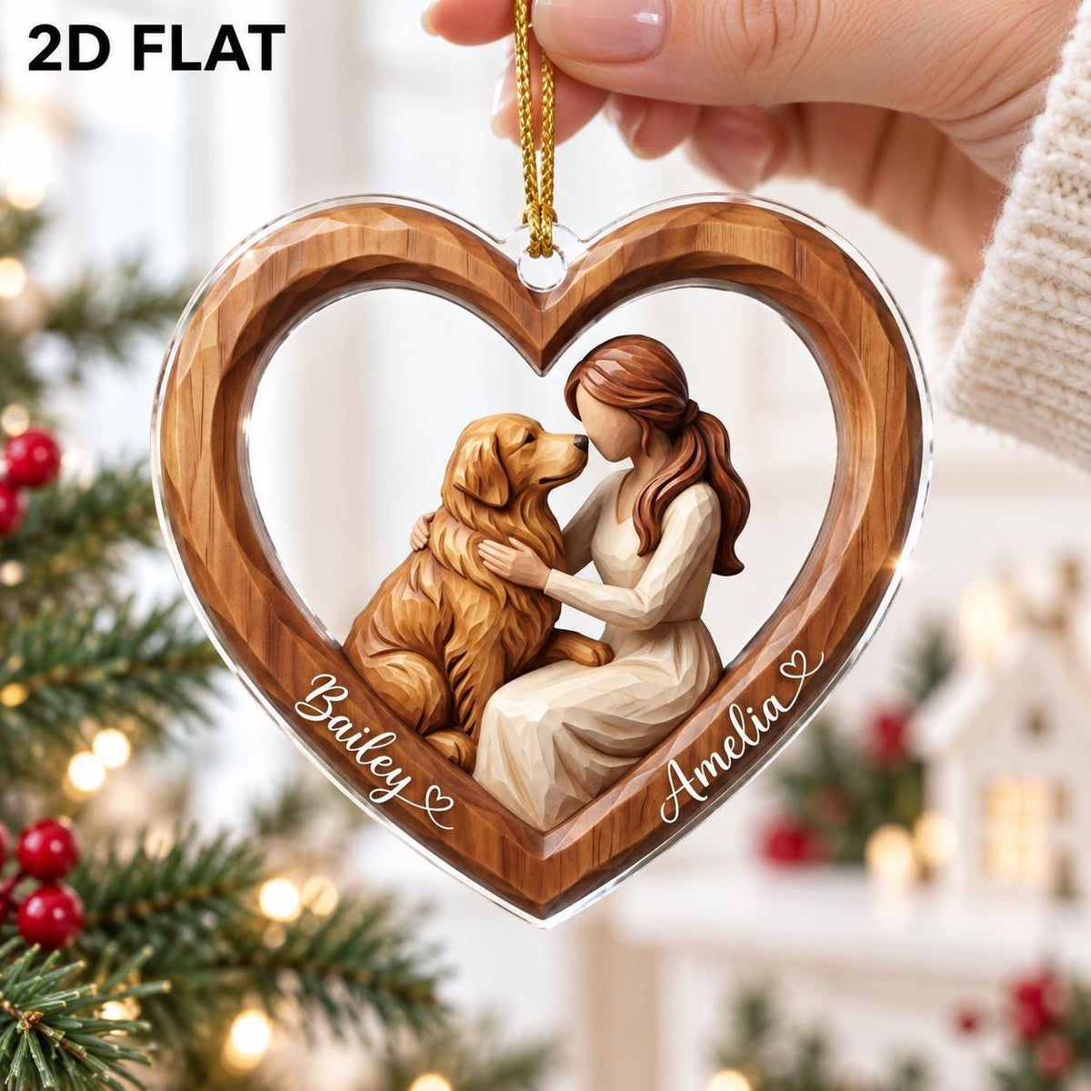 Dog Mom Carved Heart Ornament From Photo - Personalized Dog & Owner Names Christmas Ornament - Dog Mom Gift