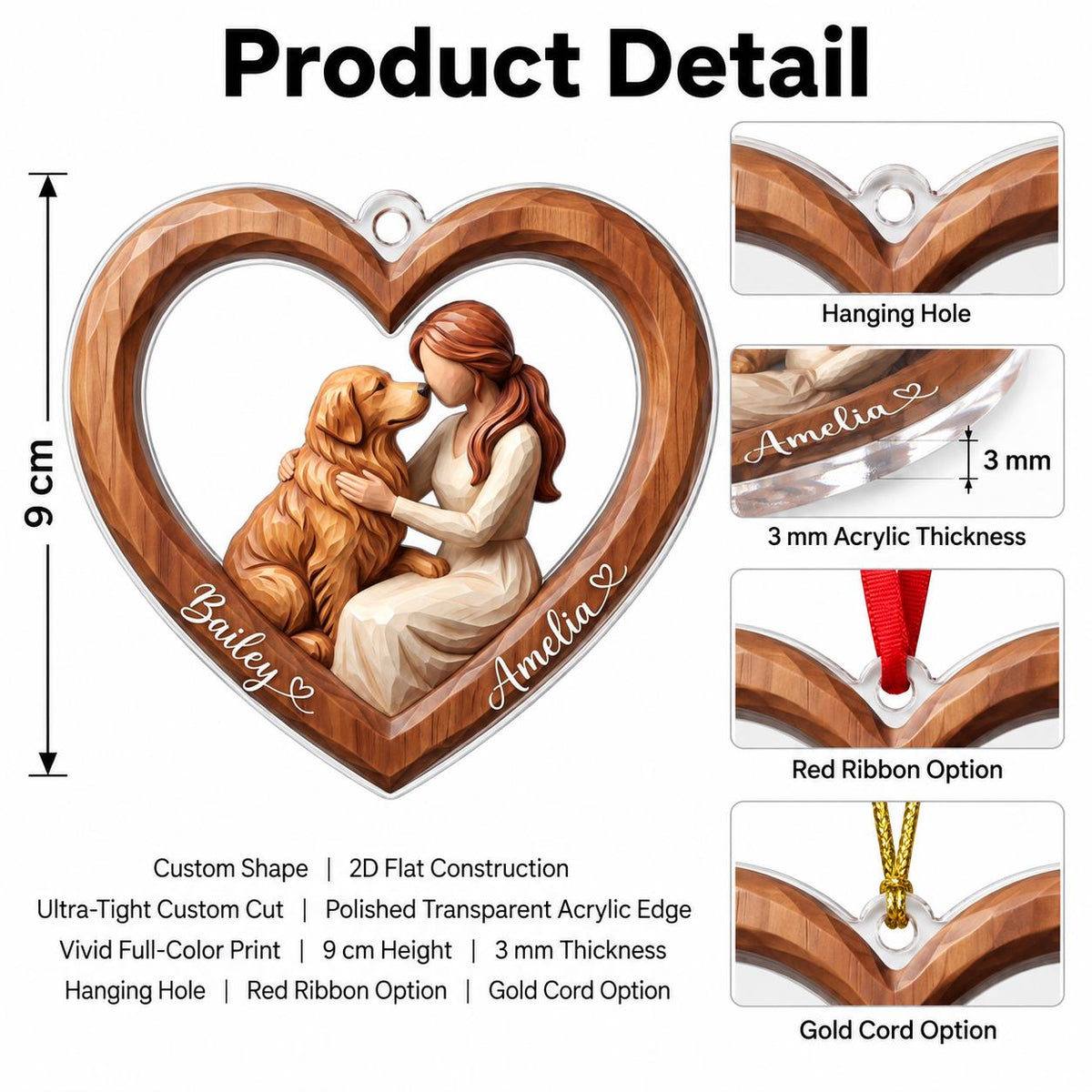 Dog Mom Carved Heart Ornament From Photo - Personalized Dog & Owner Names Christmas Ornament - Dog Mom Gift