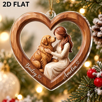 Dog Mom Carved Heart Ornament From Photo - Personalized Dog & Owner Names Christmas Ornament - Dog Mom Gift