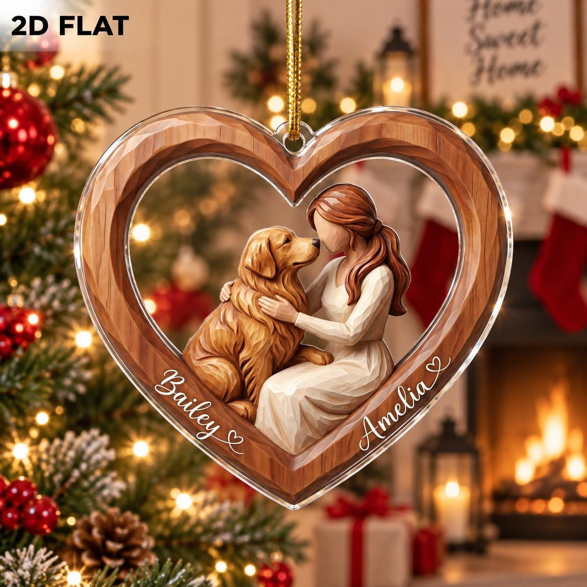 Dog Mom Carved Heart Ornament From Photo - Personalized Dog & Owner Names Christmas Ornament - Dog Mom Gift