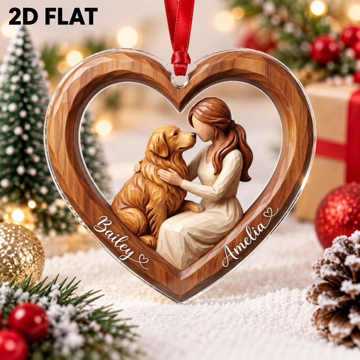 Dog Mom Carved Heart Ornament From Photo - Personalized Dog & Owner Names Christmas Ornament - Dog Mom Gift