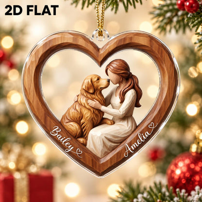 Dog Mom Carved Heart Ornament From Photo - Personalized Dog & Owner Names Christmas Ornament - Dog Mom Gift