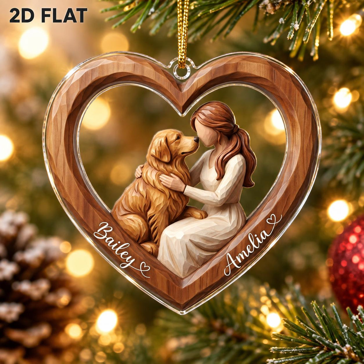 Dog Mom Carved Heart Ornament From Photo - Personalized Dog & Owner Names Christmas Ornament - Dog Mom Gift