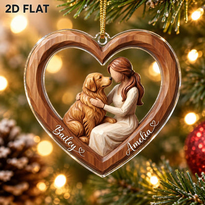 Dog Mom Carved Heart Ornament From Photo - Personalized Dog & Owner Names Christmas Ornament - Dog Mom Gift