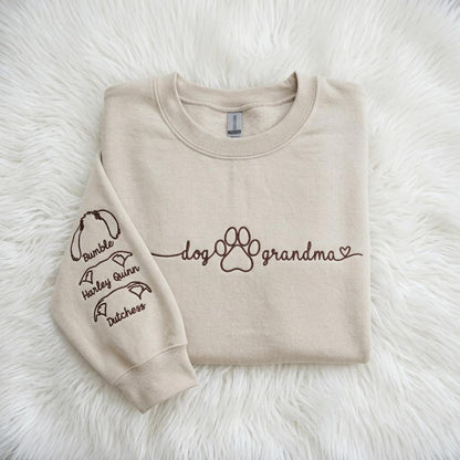 Dog Grandma Embroidered Sweatshirt With Dog Ears & Names - Personalized Pet Name Crewneck - Gift For Grandma