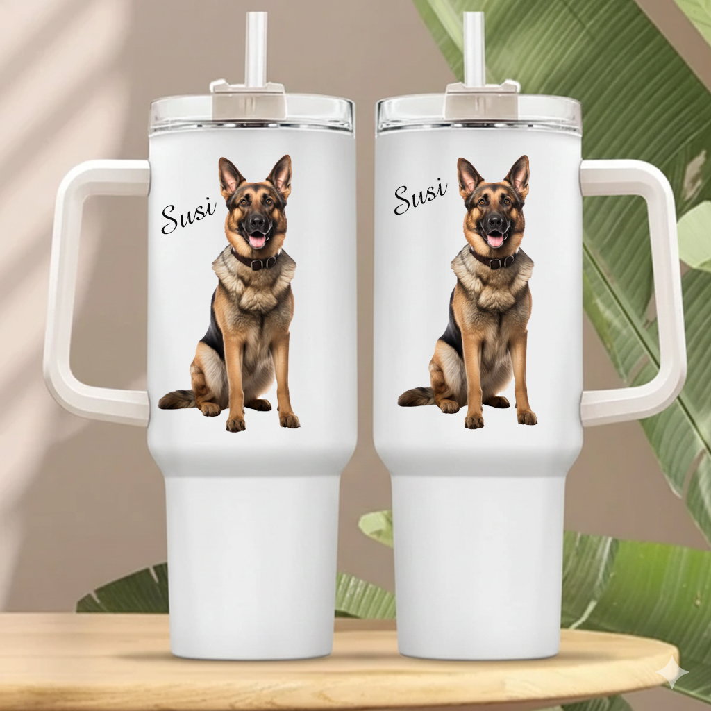 Custom Dog Photo Tumbler With Name & Paw - Personalized 40 oz Dog Portrait Cup - Gift For Dog Lovers