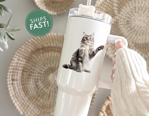 Custom Cat Photo Tumbler, 40oz Tumbler With Handle, Personalized Cat Photo Cup