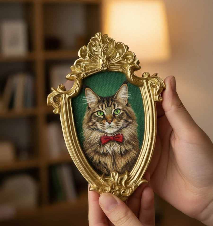 Hand-Painted Pet Portrait From Photo - Personalized Acrylic Dog Or Cat Painting In Gold Frame - Pet Mom Gift